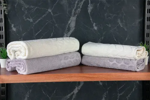 Hazal %100 Pamuklu Kutulu 4'lü Banyo Havlu Seti Hamam Takımı 50x90 - 90x150 Antrasit-Krem - 00081 - 6