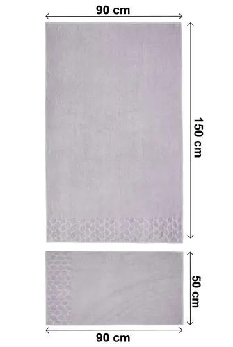 Hazal %100 Pamuklu Kutulu 4'lü Banyo Havlu Seti Hamam Takımı 50x90 - 90x150 Antrasit-Krem - 00081 - 7