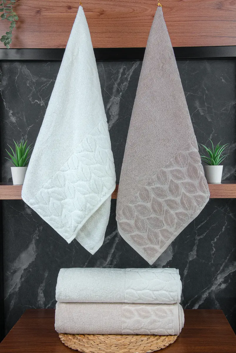 Hazal %100 Pamuklu Kutulu 4'lü Banyo Havlu Seti Hamam Takımı 50x90 - 90x150 Bej-Krem - 00081 - 2