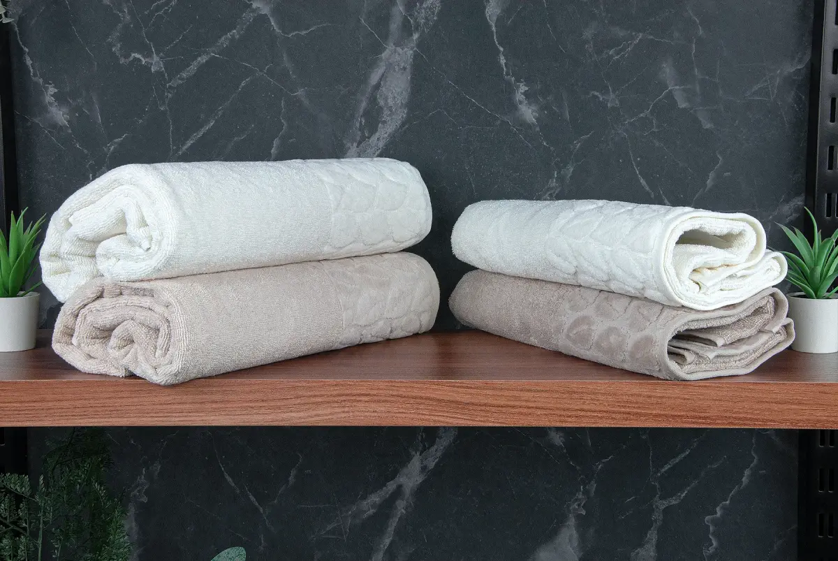 Hazal %100 Pamuklu Kutulu 4'lü Banyo Havlu Seti Hamam Takımı 50x90 - 90x150 Bej-Krem - 00081 - 6