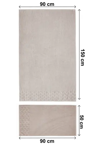 Hazal %100 Pamuklu Kutulu 4'lü Banyo Havlu Seti Hamam Takımı 50x90 - 90x150 Bej-Krem - 00081 - 7