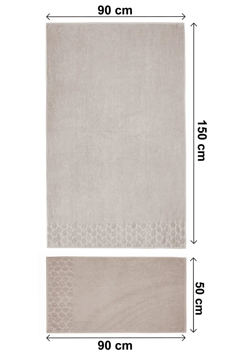 Hazal %100 Pamuklu Kutulu 4'lü Banyo Havlu Seti Hamam Takımı 50x90 - 90x150 Bej-Krem - 00081 - 7