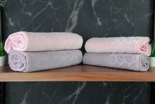 Hazal %100 Pamuklu Kutulu 4'lü Banyo Havlu Seti Hamam Takımı 50x90 - 90x150 Gri-Pudra - 00081 - 6