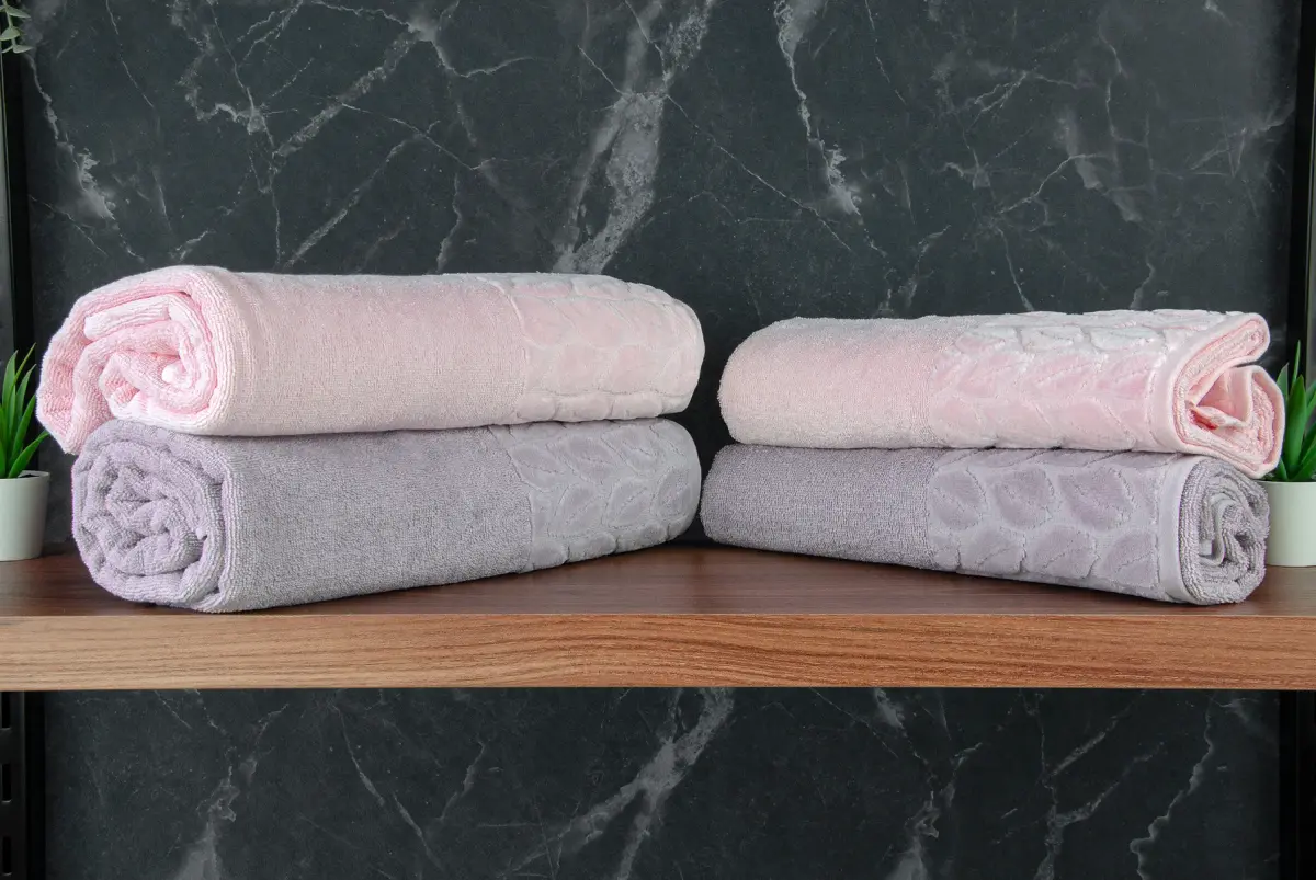 Hazal %100 Pamuklu Kutulu 4'lü Banyo Havlu Seti Hamam Takımı 50x90 - 90x150 Gri-Pudra - 00081 - 6