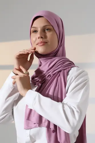 Hazır Pratik Geçmeli Likralı Penye Tesettür Şal - Gül Kurusu - 5