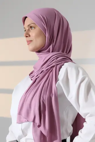 Hazır Pratik Geçmeli Likralı Penye Tesettür Şal - Gül Kurusu - 1