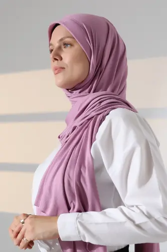 Hazır Pratik Geçmeli Likralı Penye Tesettür Şal - Gül Kurusu - 7