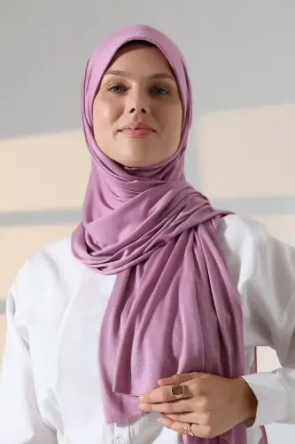 Hazır Pratik Geçmeli Likralı Penye Tesettür Şal - Gül Kurusu - 2