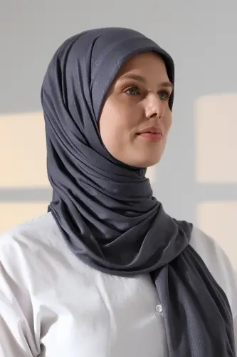 Hazır Pratik Geçmeli Likralı Penye Tesettür Şal - Füme - 8
