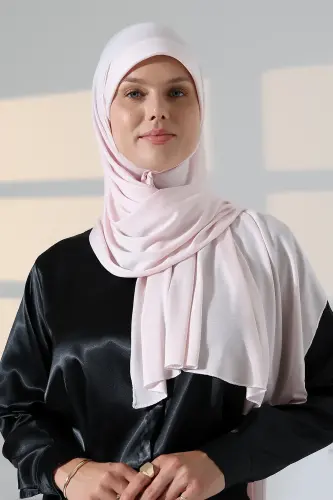 Hazır Pratik Geçmeli Likralı Penye Tesettür Şal - Pudra - 3