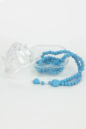 Heart Pattern Rose Scented Rosary with Rose Box - Blue - 1