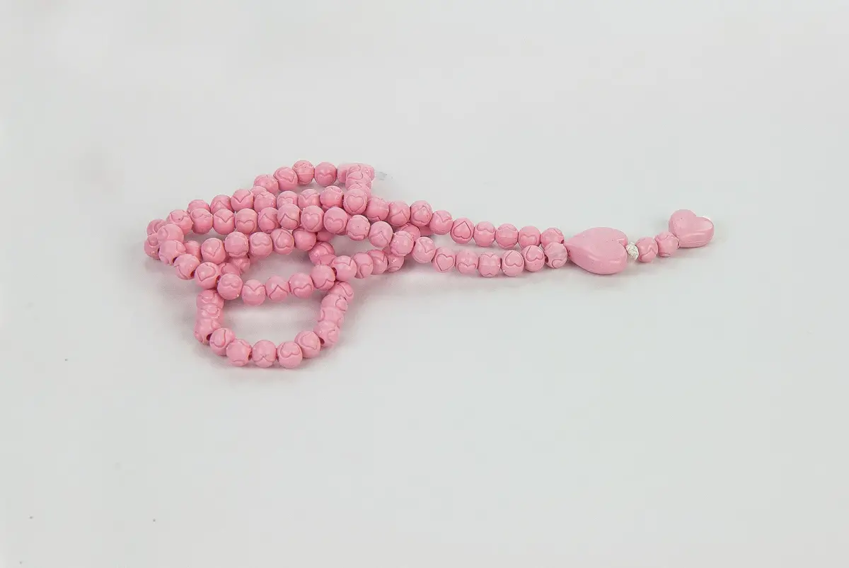 Heart Patterned Rose Scented Rosary in Rose Box - Pink - 4