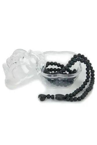Heart Patterned Rose Scented Rosary with Rose Box - Black - 4