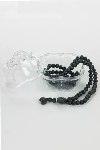 Heart Patterned Rose Scented Rosary with Rose Box - Black - 1