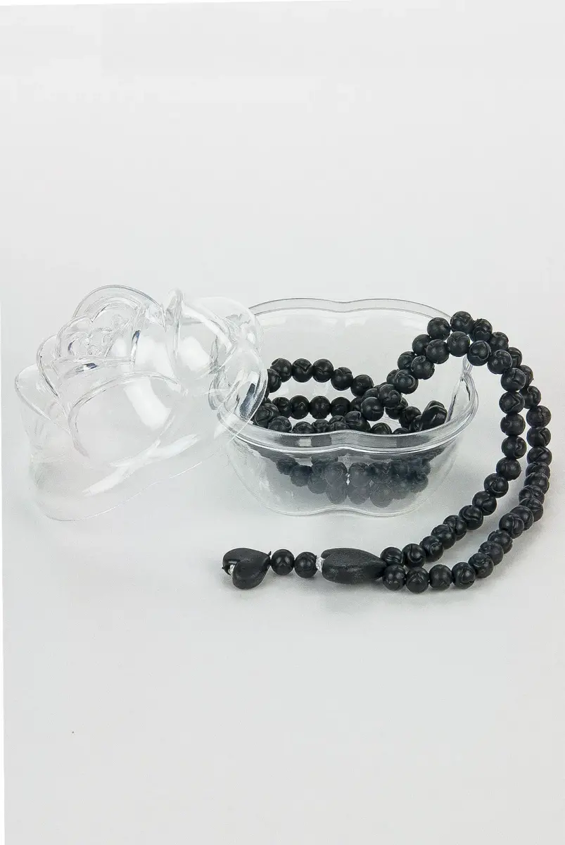 Heart Patterned Rose Scented Rosary with Rose Box - Black - 1