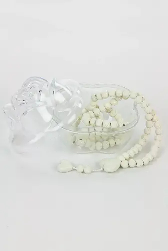 Heart Patterned Rose Scented Rosary with Rose Box - Cream - 3