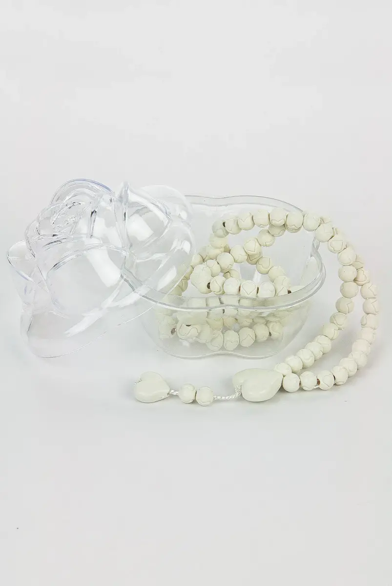 Heart Patterned Rose Scented Rosary with Rose Box - Cream - 3