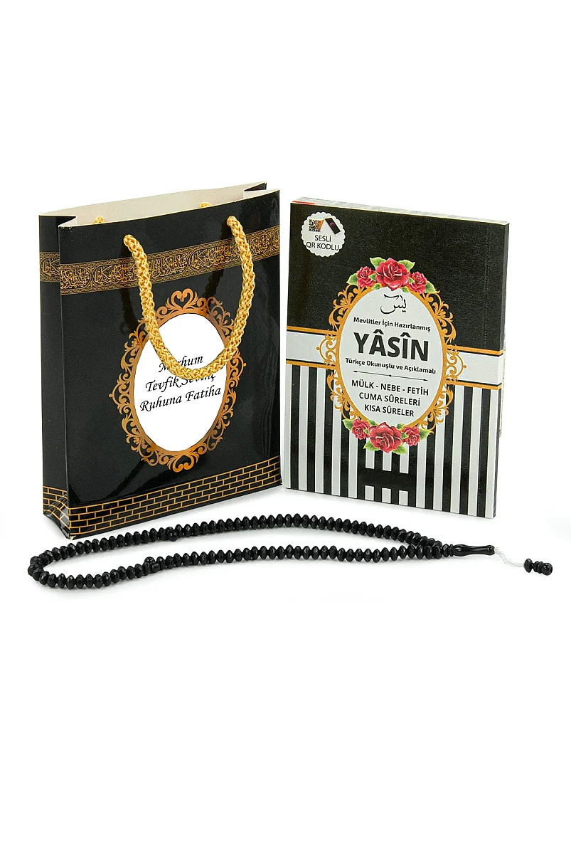 Hediyelik 3'lü İsme Özel Çantalı ve Tesbihli Çanta Boy Yasin Kitabı Mevlüt Seti - Siyah - 2