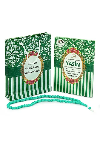 Hediyelik 3'lü İsme Özel Çantalı ve Tesbihli Çanta Boy Yasin Kitabı Mevlüt Seti - Yeşil - ihvanonline (1)