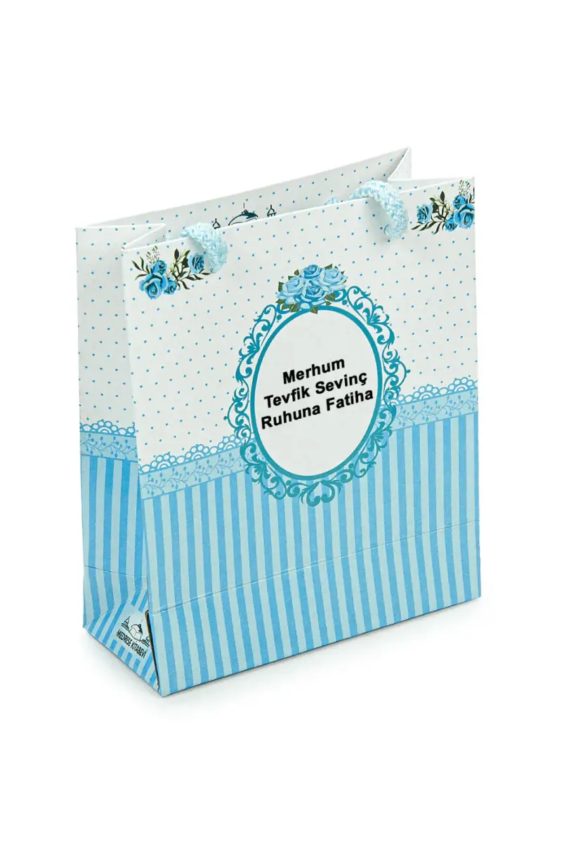Hediyelik 3'lü Mevlüt Seti İsme Özel Etiketli Çantalı Tesbihli, 80 Sayfa Yasin Kitabı - Mavi - 2