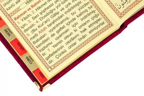 Hediyelik 4 Parça Mevlüt Seti İsme Özel Kadife Kaplı Yasin, Tesbihli Seccade Seti - Kırmızı - 7