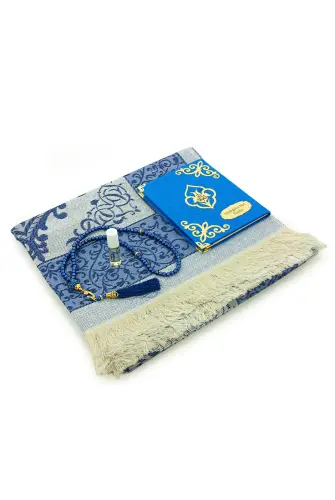 Hediyelik 4 Parça Mevlüt Seti İsme Özel Kadife Kaplı Yasin, Tesbihli Seccade Seti - Lacivert - ihvanonline (1)