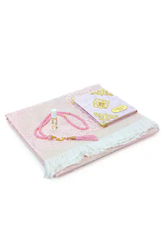 Hediyelik 4 Parça Mevlüt Seti İsme Özel Kadife Kaplı Yasin, Tesbihli Seccade Seti - Pembe - ihvanonline (1)