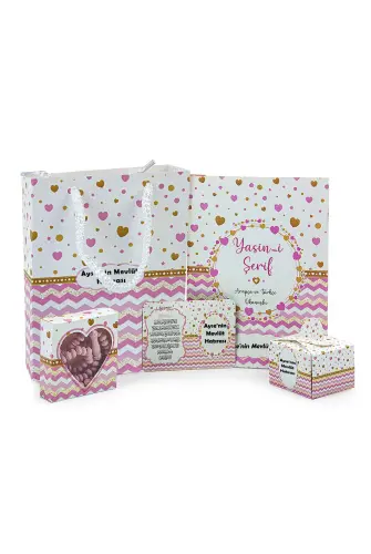 Hediyelik 5'li Mevlüt Seti İsme Özel Çantalı Tesbihli, Magnetli, Yasin Kitabı - Pembe - İhvan (1)