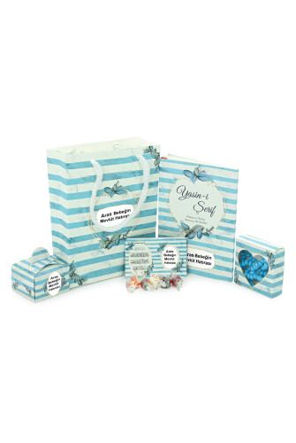 Hediyelik 5'li Mevlüt Seti İsme Özel Çantalı Tesbihli Yasin Kitabı - Mavi - ihvanonline