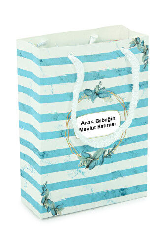 Hediyelik 5'li Mevlüt Seti İsme Özel Çantalı Tesbihli Yasin Kitabı - Mavi - 3