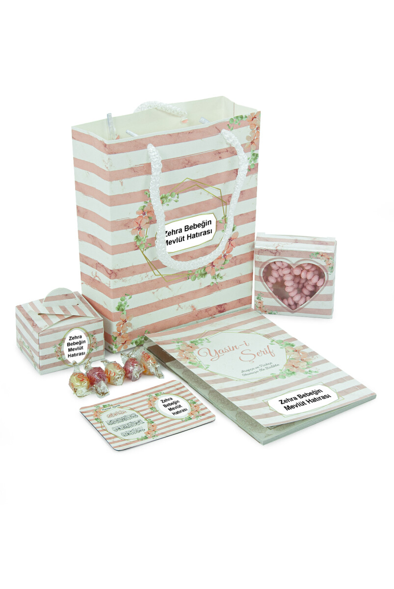 Hediyelik 5'li Mevlüt Seti İsme Özel Çantalı Tesbihli Yasin Kitabı - Pembe - 2