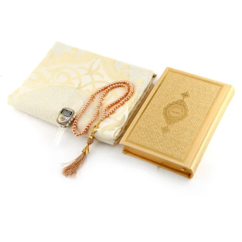 Hediyelik Çanta Kutulu Seccade Kuranı Kerim Tesbih Zikirmatik Seti Krem - ihvanonline (1)