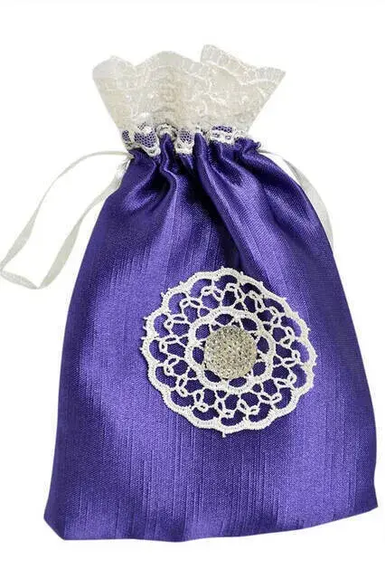 Hediyelik Dantel Kenarlı Mor Keseli Tesbih - 1