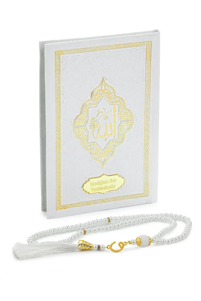Hediyelik İsme Özel Kabartmalı Yaldızlı Deri Ciltli Yasini Şerif Kitabı - Çanta Boy – 128 Sayfa - Beyaz - 2