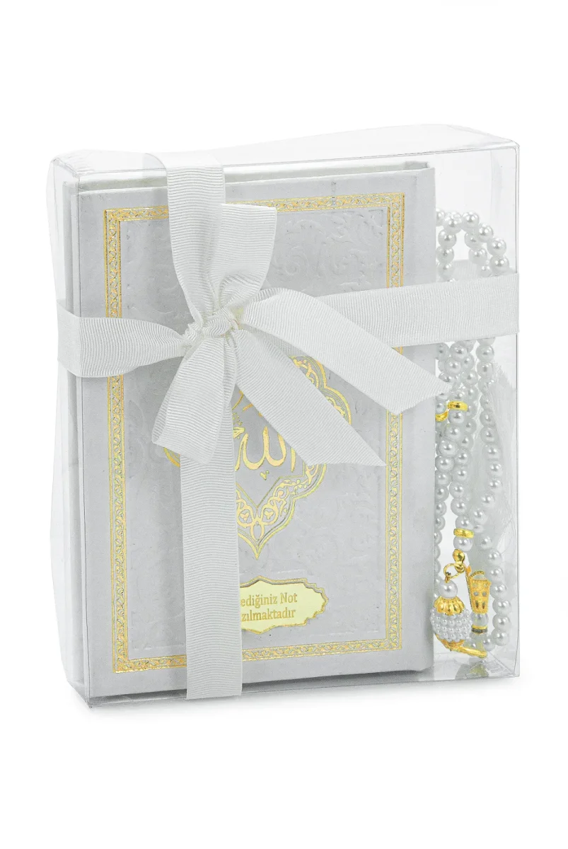 Hediyelik İsme Özel Kabartmalı Yaldızlı Deri Ciltli Yasini Şerif Kitabı - Çanta Boy – 128 Sayfa - Beyaz - 3