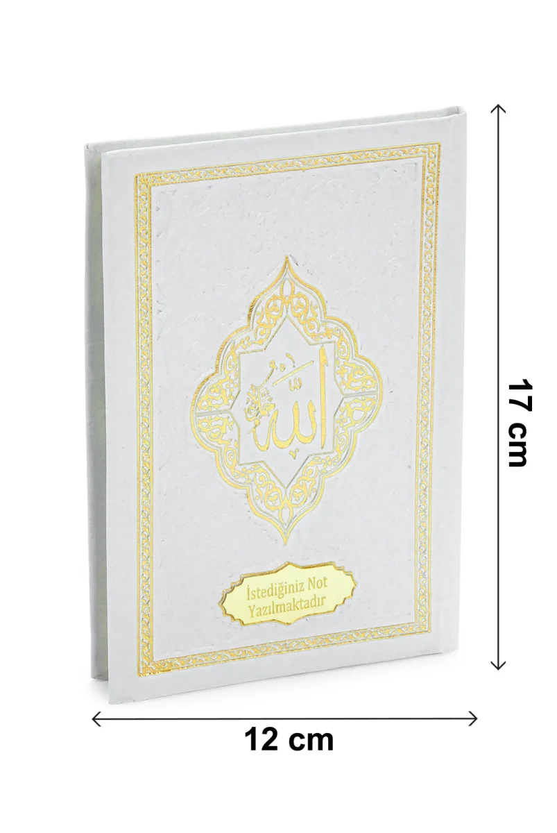 Hediyelik İsme Özel Kabartmalı Yaldızlı Deri Ciltli Yasini Şerif Kitabı - Çanta Boy – 128 Sayfa - Beyaz - 7