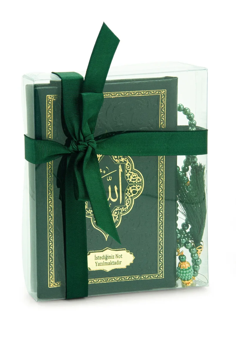 Hediyelik İsme Özel Kabartmalı Yaldızlı Deri Ciltli Yasini Şerif Kitabı - Çanta Boy – 128 Sayfa - Yeşil - 2