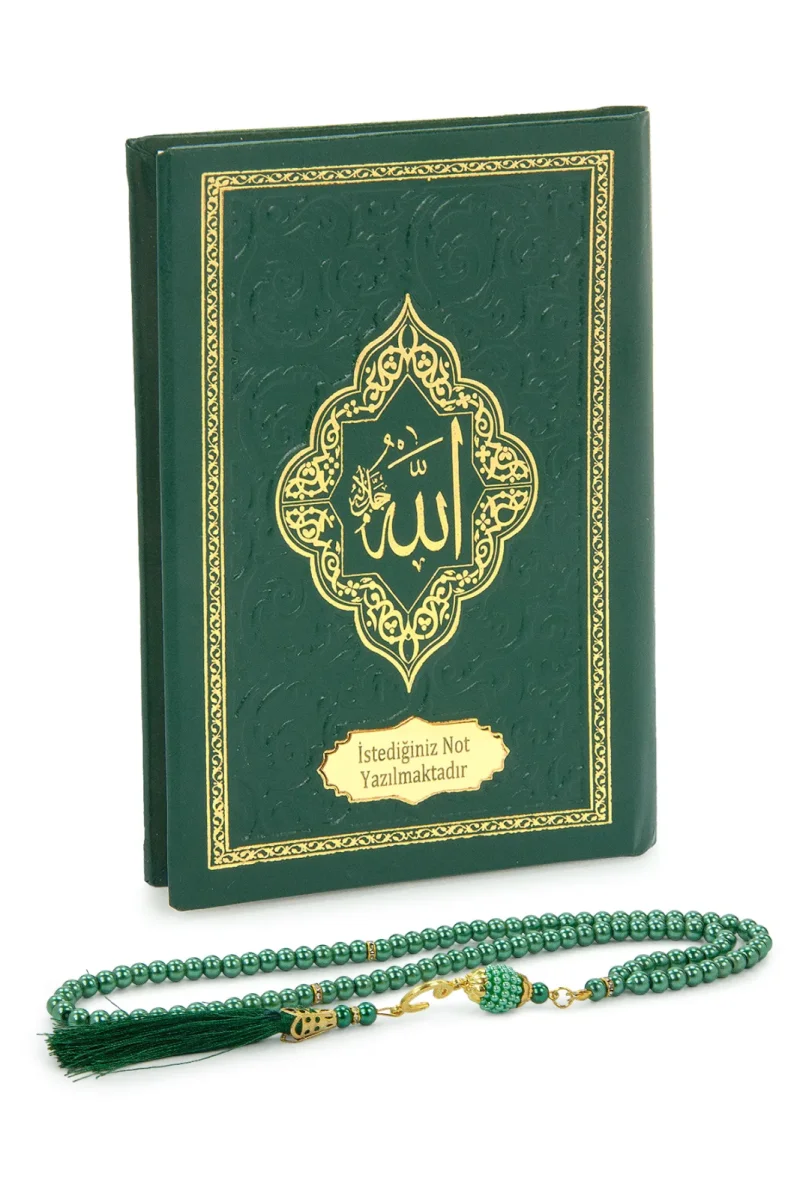 Hediyelik İsme Özel Kabartmalı Yaldızlı Deri Ciltli Yasini Şerif Kitabı - Çanta Boy – 128 Sayfa - Yeşil - 3