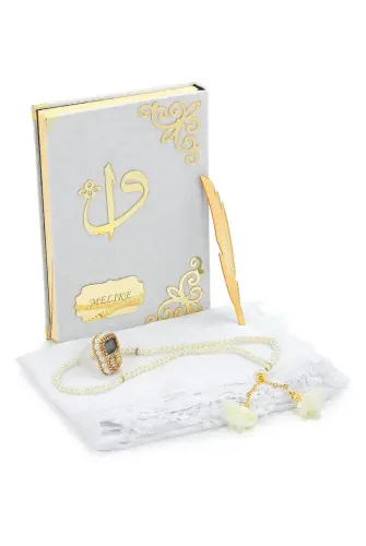 Hediyelik İsme Özel Kuranı Kerim Seti Şal Tesbih Zikirmatik Beyaz - 3