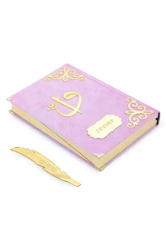 Hediyelik İsme Özel Kuranı Kerim Seti Şal Tesbih Zikirmatik Pembe - 4