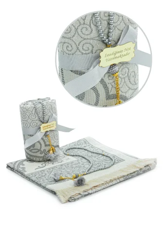 Hediyelik İsme Özel Tesbihli Seccade Seti Gri - 1