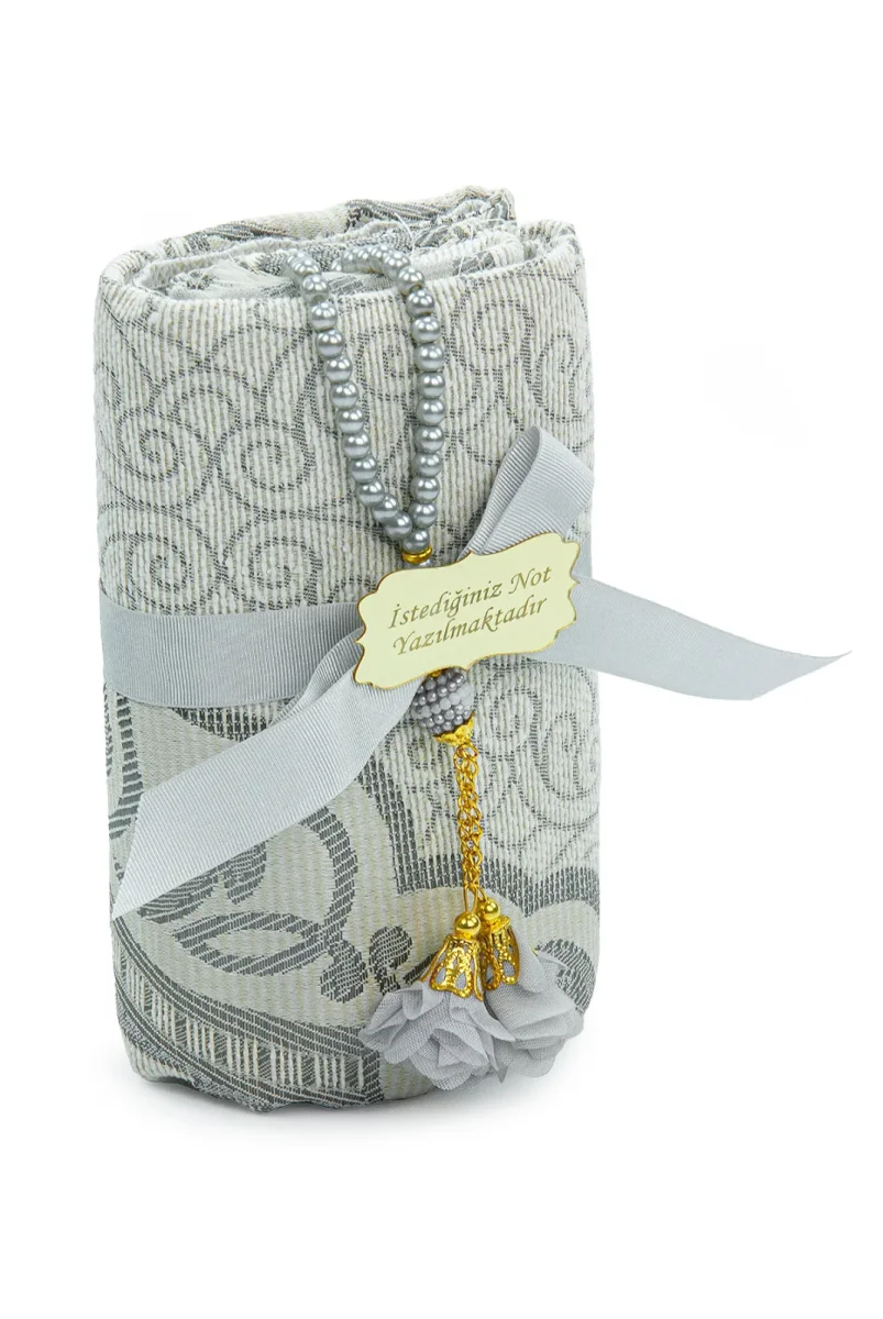Hediyelik İsme Özel Tesbihli Seccade Seti Gri - 4