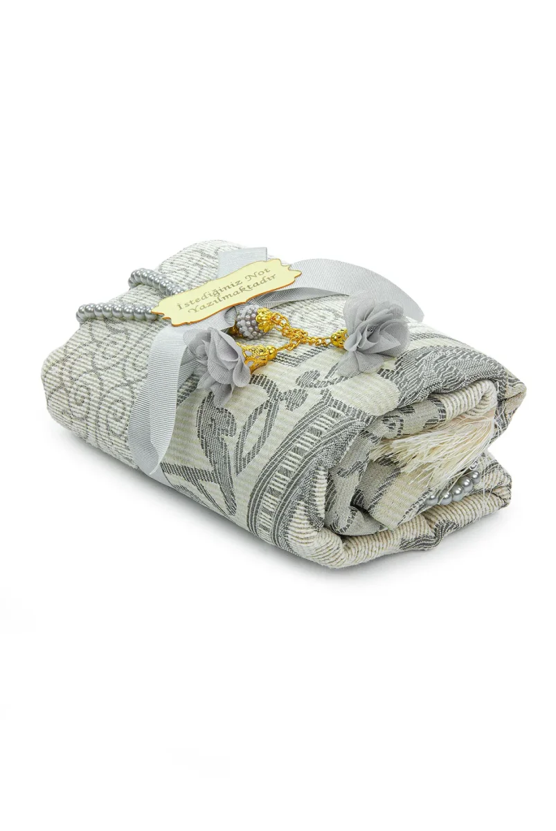 Hediyelik İsme Özel Tesbihli Seccade Seti Gri - 5