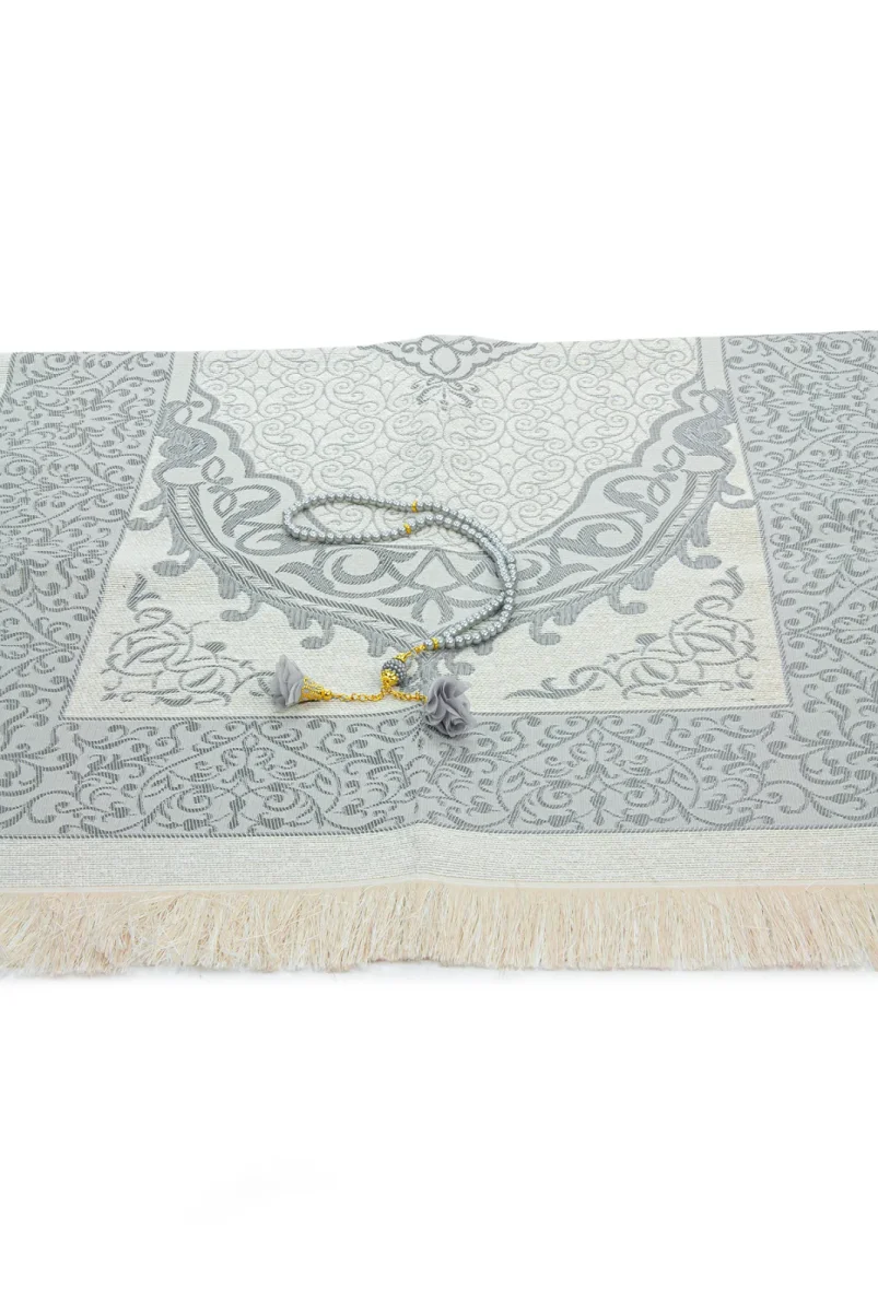 Hediyelik İsme Özel Tesbihli Seccade Seti Gri - 6