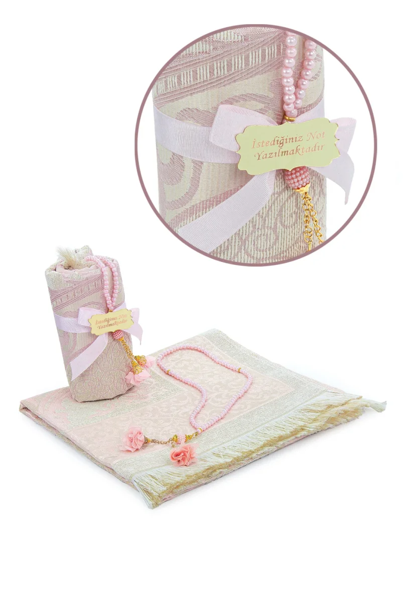 Hediyelik İsme Özel Tesbihli Seccade Seti Pembe - 1