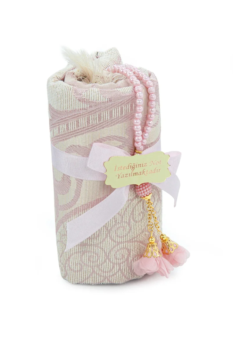 Hediyelik İsme Özel Tesbihli Seccade Seti Pembe - 4