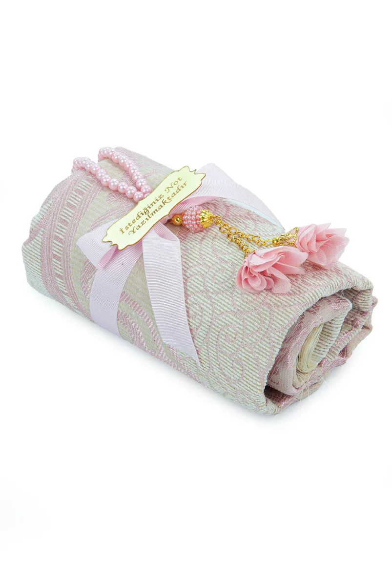 Hediyelik İsme Özel Tesbihli Seccade Seti Pembe - 5