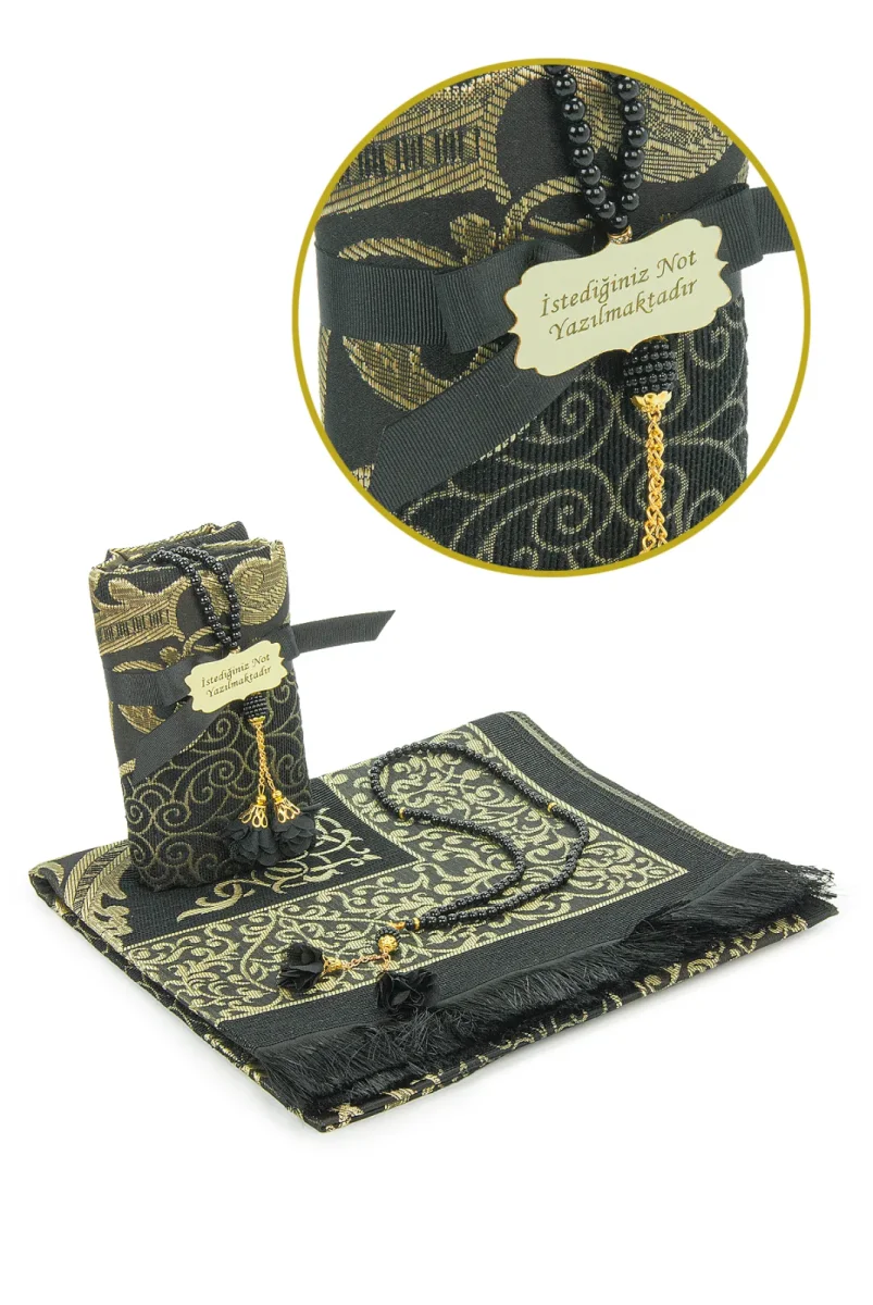 Hediyelik İsme Özel Tesbihli Seccade Seti Siyah - 1
