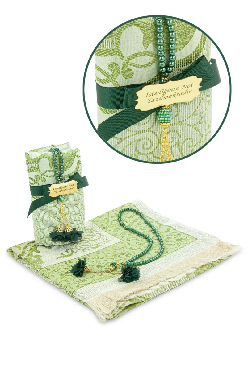 Hediyelik İsme Özel Tesbihli Seccade Seti Yeşil - 1