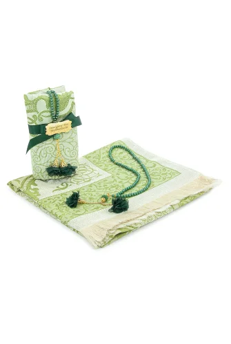 Hediyelik İsme Özel Tesbihli Seccade Seti Yeşil - 3